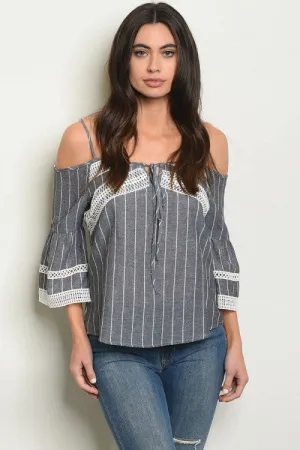 PRE-ORDER || Striped Cold Shoulder Top