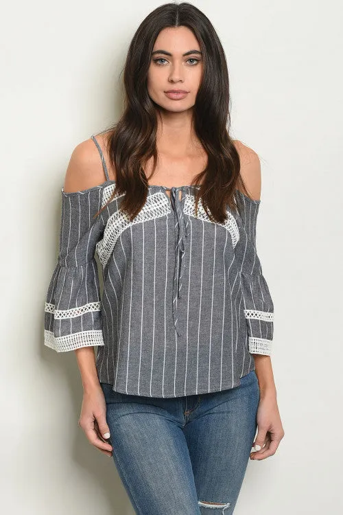 PRE-ORDER || Striped Cold Shoulder Top