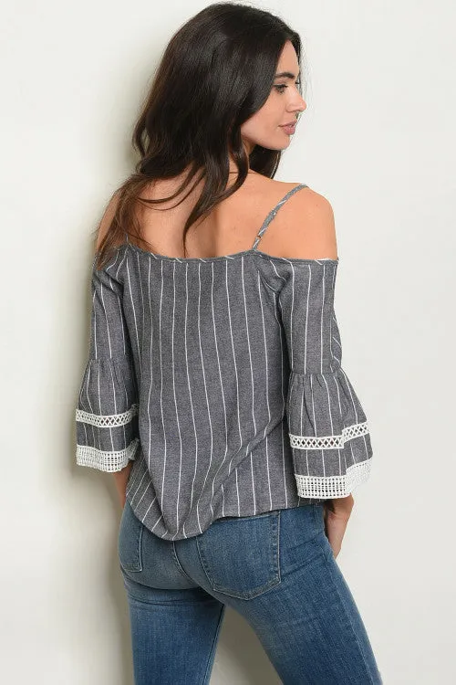 PRE-ORDER || Striped Cold Shoulder Top