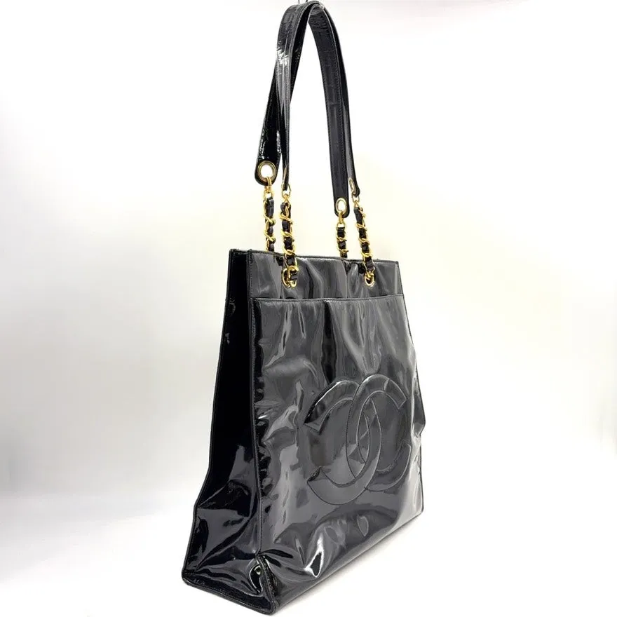 Preloved Chanel Patent Leather Chain Tote Bag Black N409268