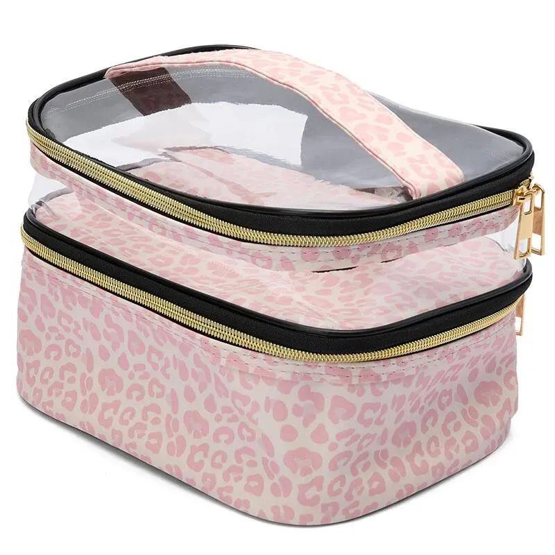 PVC Portable Transparent Double-Layer Cosmetic Bag