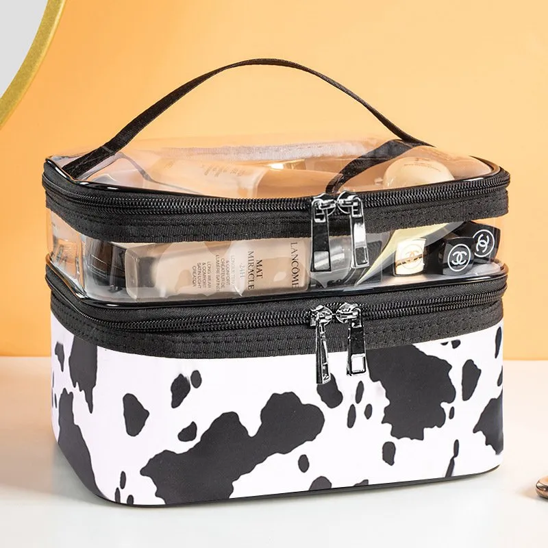 PVC Portable Transparent Double-Layer Cosmetic Bag