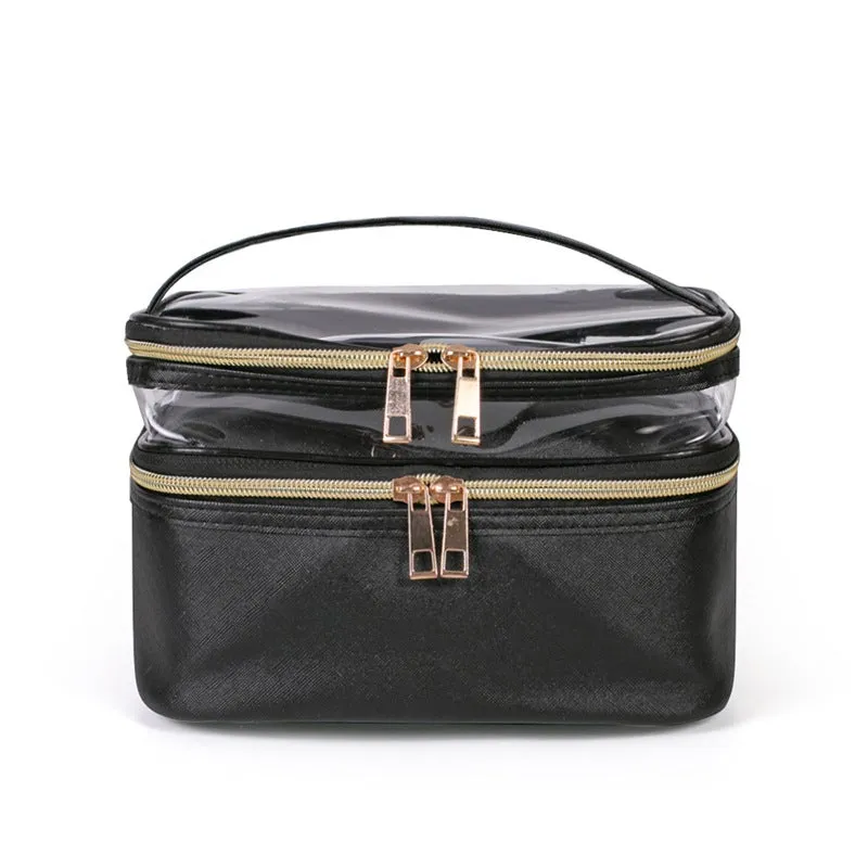 PVC Portable Transparent Double-Layer Cosmetic Bag