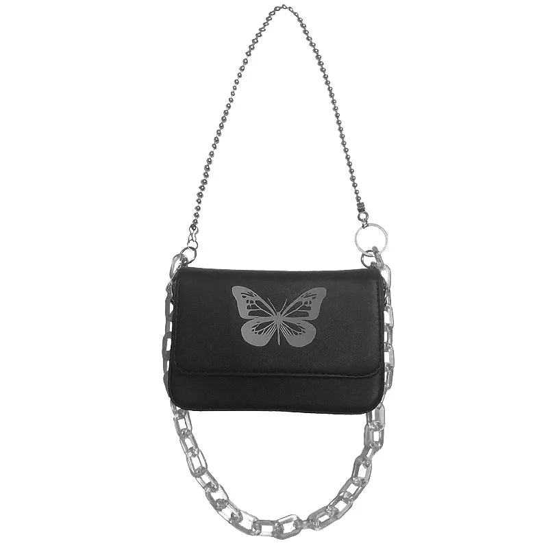 "REFLECTIVE BUTTERFLY" TRANSPARENT CHAIN SQUARE BAG D050802