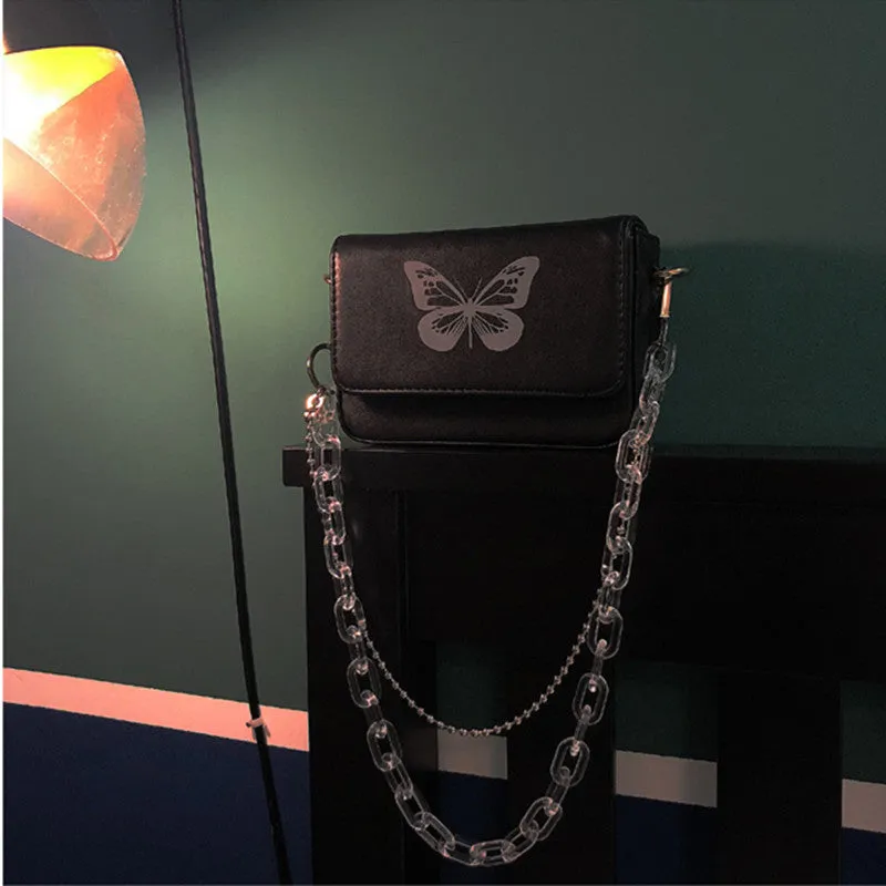"REFLECTIVE BUTTERFLY" TRANSPARENT CHAIN SQUARE BAG D050802