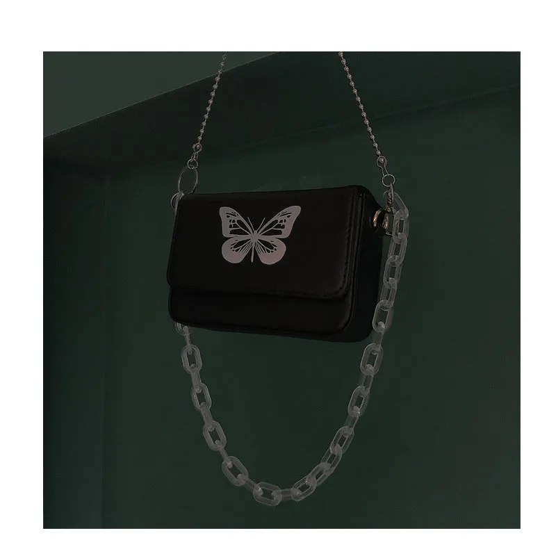 "REFLECTIVE BUTTERFLY" TRANSPARENT CHAIN SQUARE BAG D050802