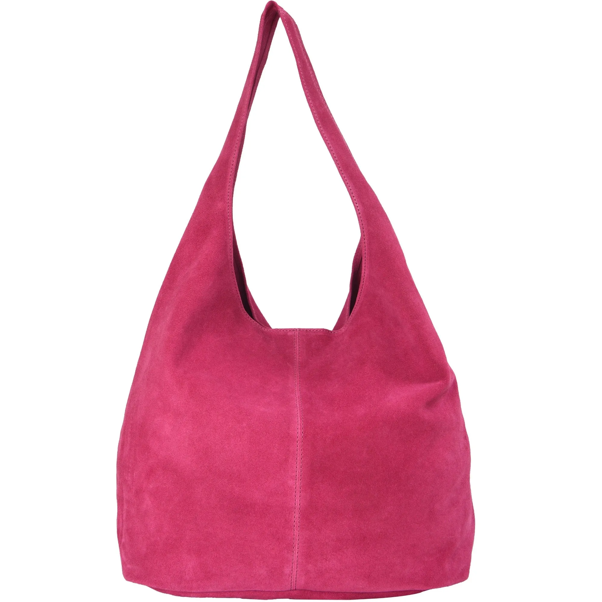 Raspberry Suede Leather Hobo Boho Shoulder Bag