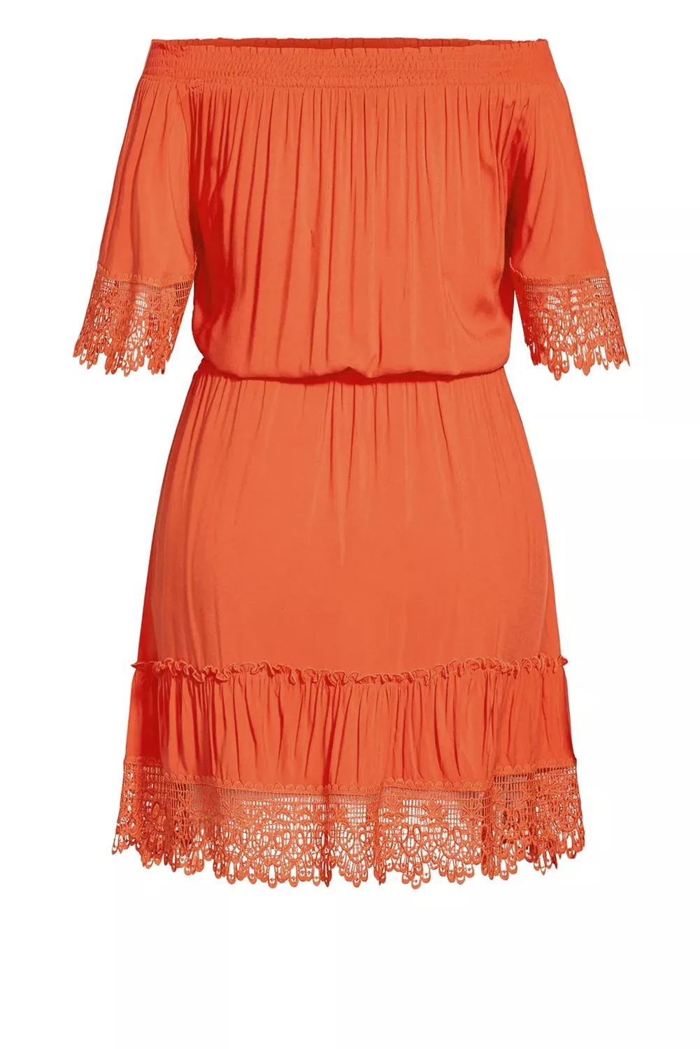 Red Plus Size Crochet Detail Belted Off Shoulder Dress