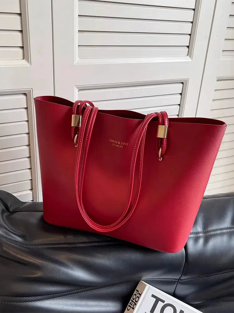 Reinforced Handles Leather Tote Bag