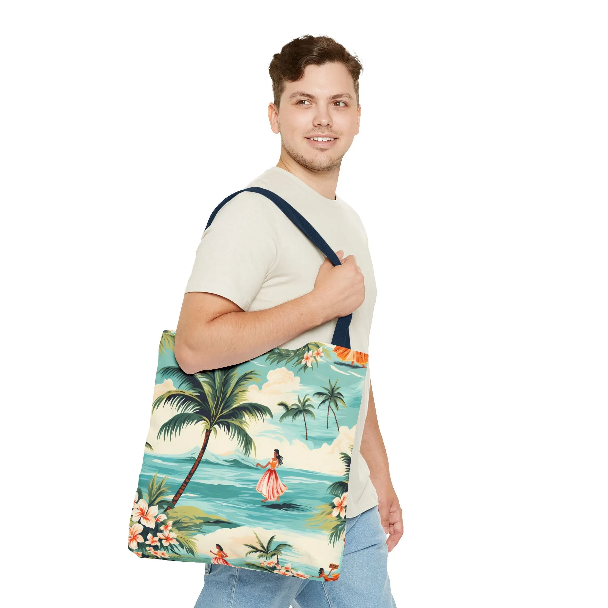 Retro Hawaiian Hula Designer Tote Bag - Swing into Style - Aloha from Every Angle! Available in 3 sizes.