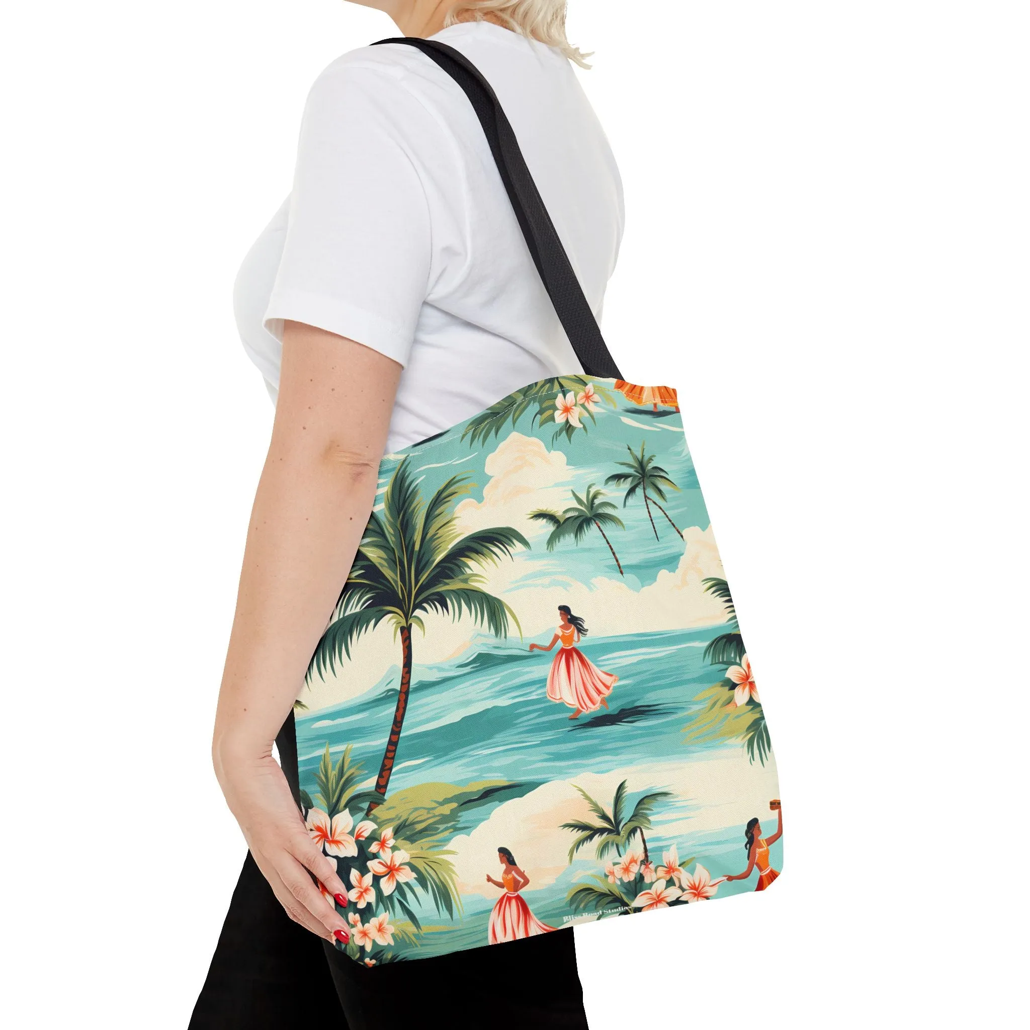 Retro Hawaiian Hula Designer Tote Bag - Swing into Style - Aloha from Every Angle! Available in 3 sizes.
