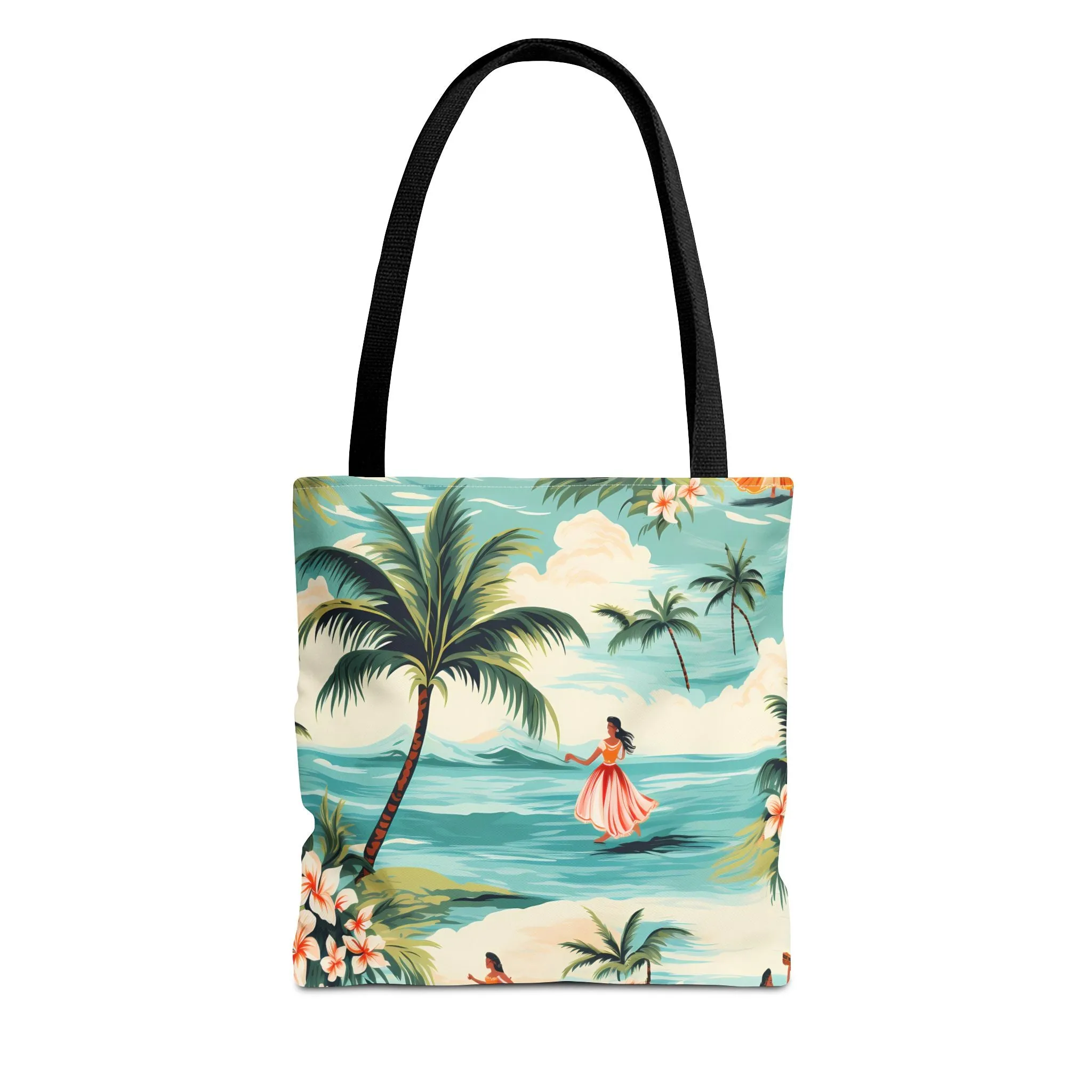 Retro Hawaiian Hula Designer Tote Bag - Swing into Style - Aloha from Every Angle! Available in 3 sizes.