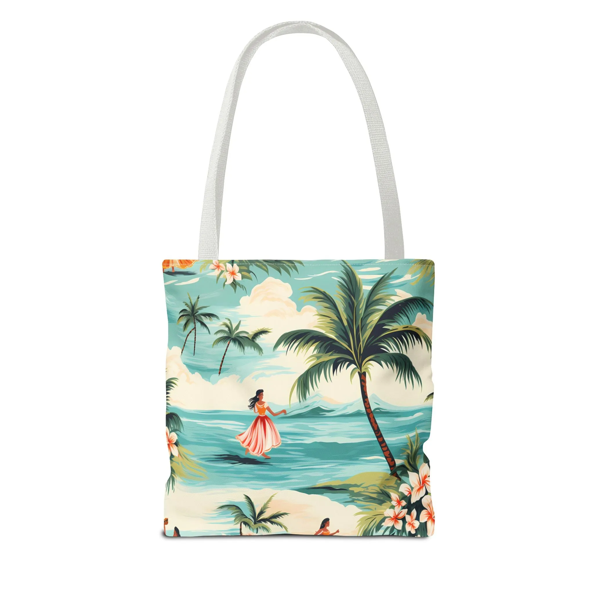 Retro Hawaiian Hula Designer Tote Bag - Swing into Style - Aloha from Every Angle! Available in 3 sizes.