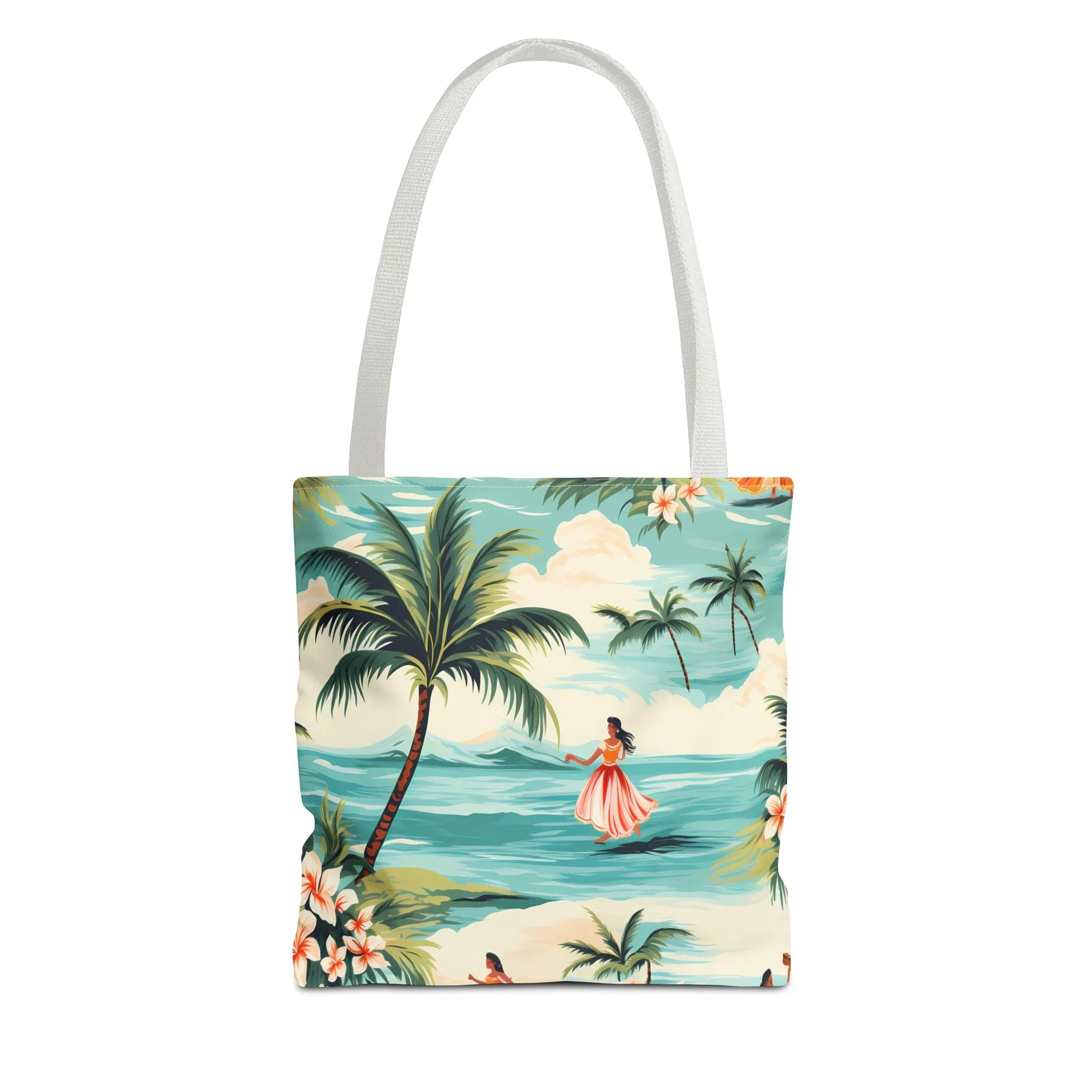 Retro Hawaiian Hula Designer Tote Bag - Swing into Style - Aloha from Every Angle! Available in 3 sizes.