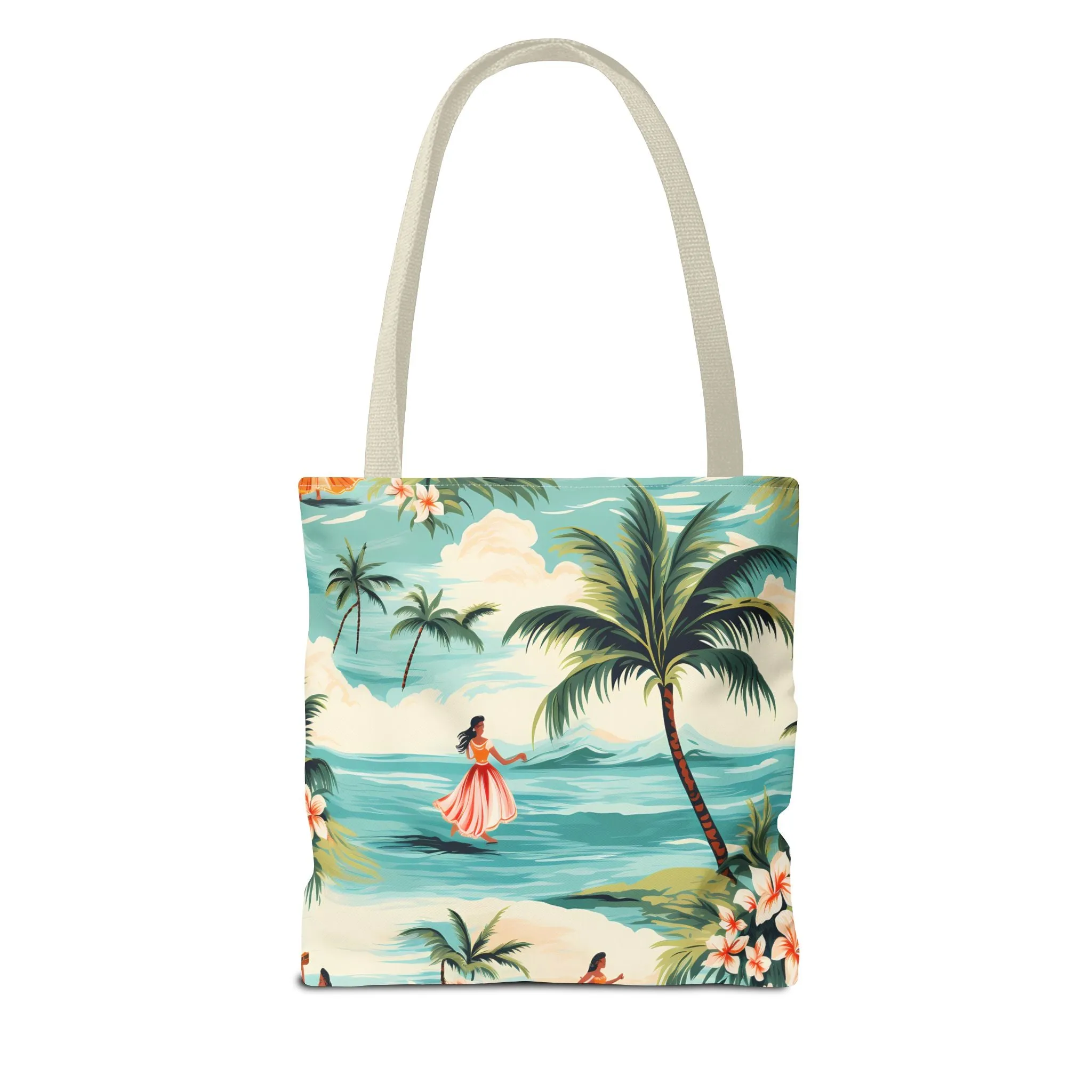 Retro Hawaiian Hula Designer Tote Bag - Swing into Style - Aloha from Every Angle! Available in 3 sizes.