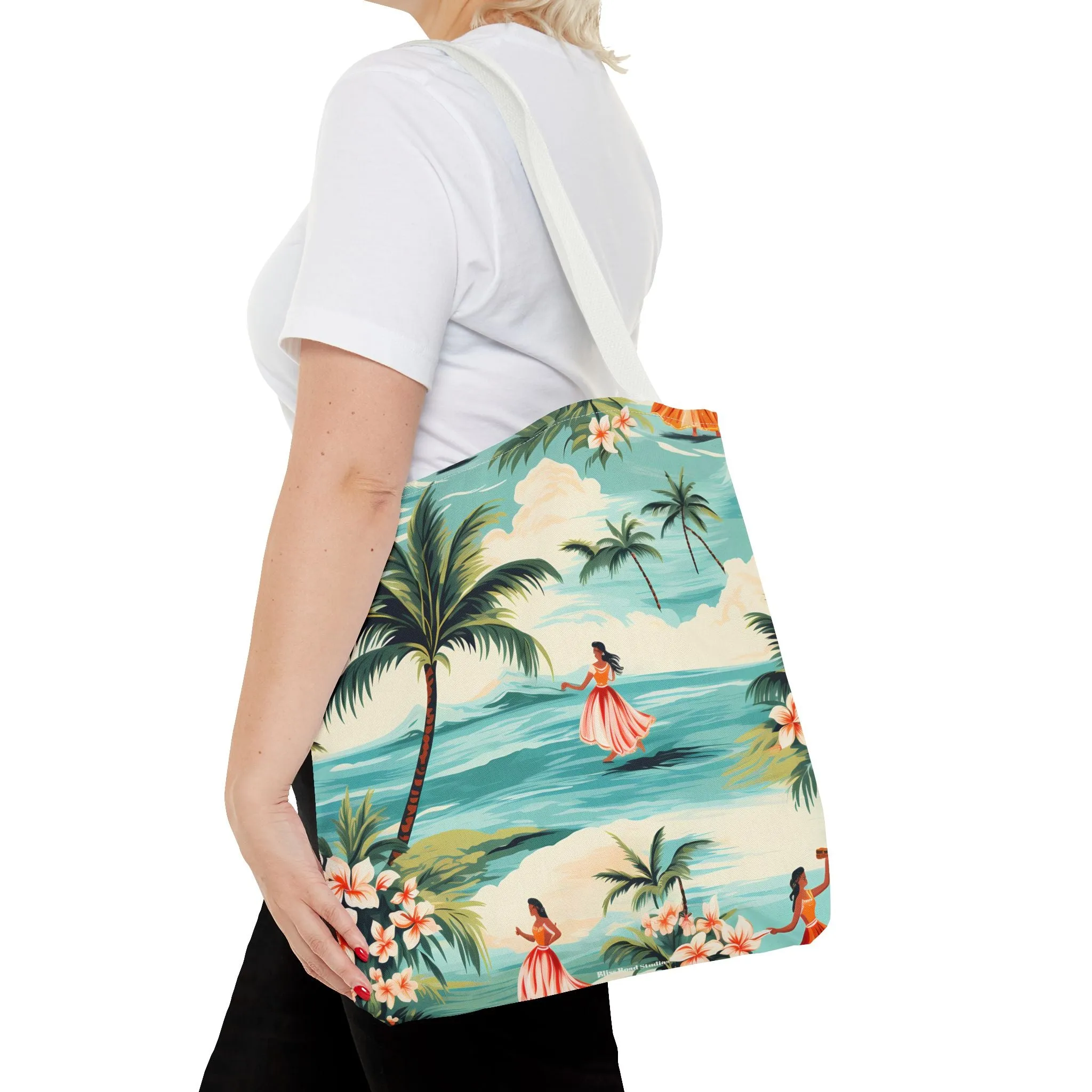 Retro Hawaiian Hula Designer Tote Bag - Swing into Style - Aloha from Every Angle! Available in 3 sizes.