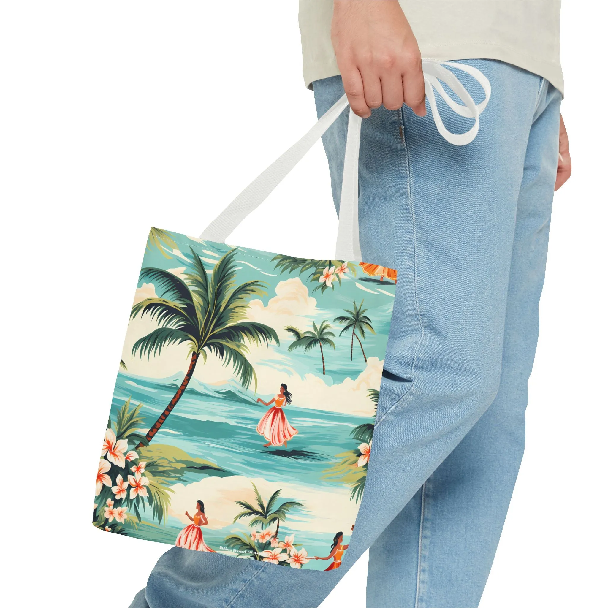 Retro Hawaiian Hula Designer Tote Bag - Swing into Style - Aloha from Every Angle! Available in 3 sizes.
