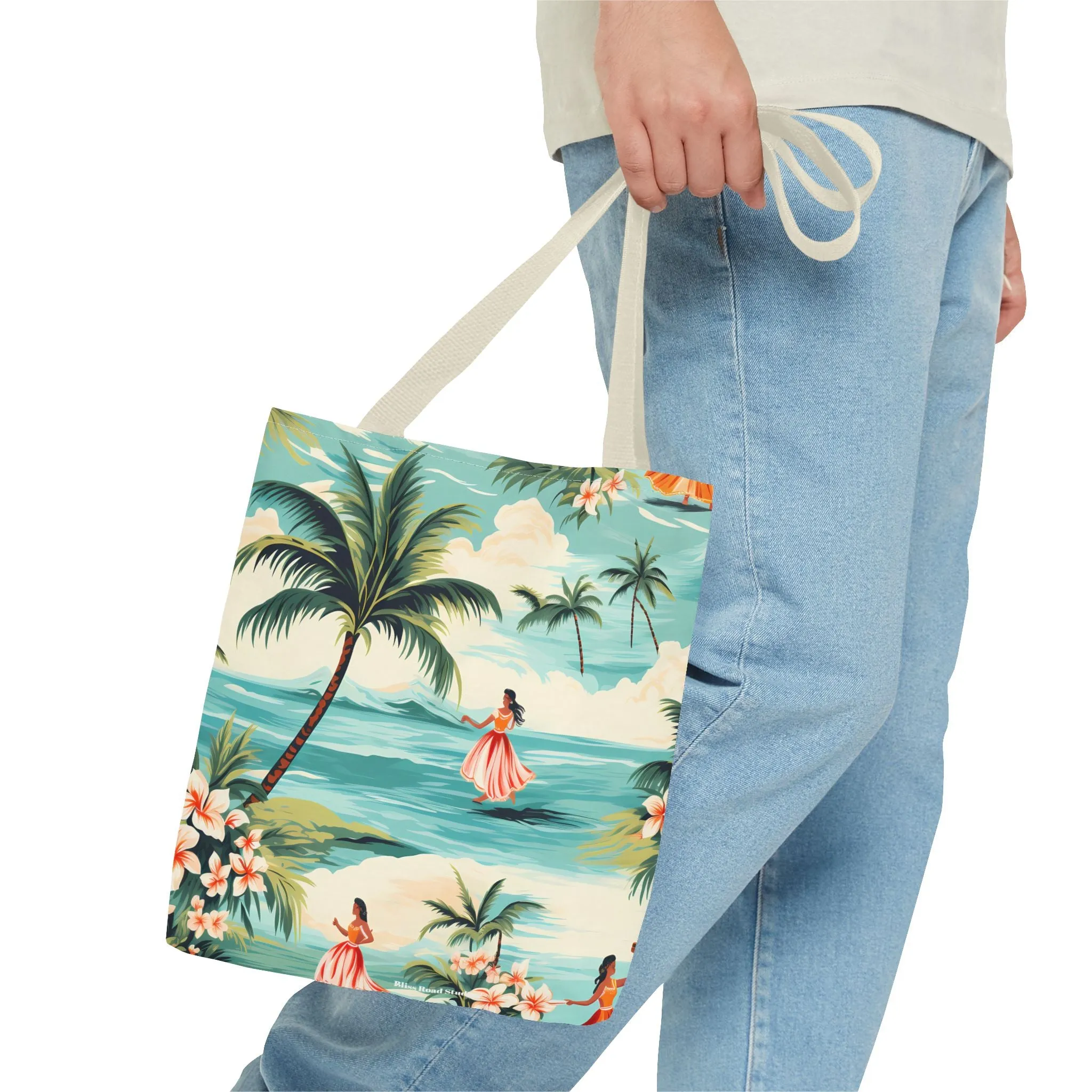 Retro Hawaiian Hula Designer Tote Bag - Swing into Style - Aloha from Every Angle! Available in 3 sizes.