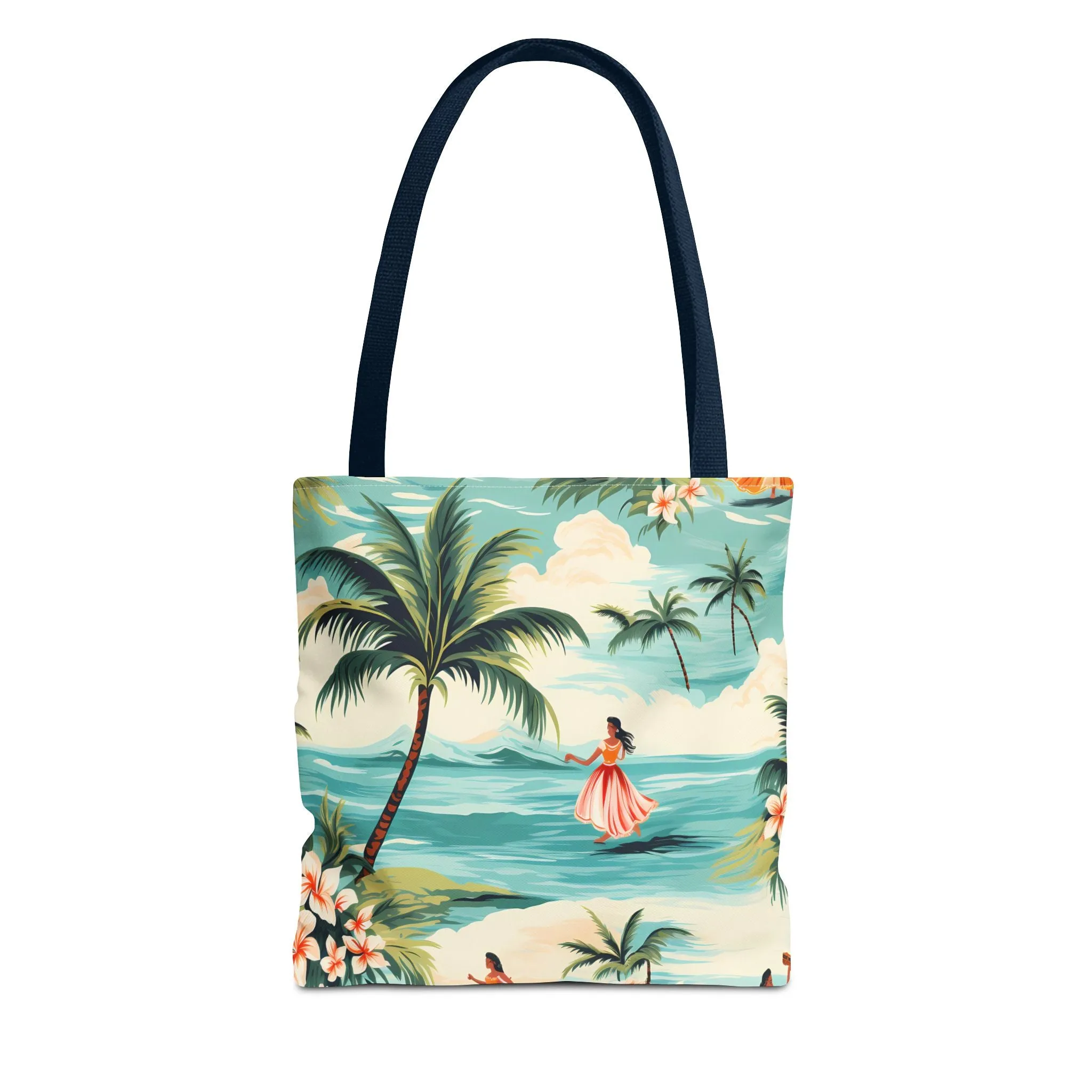 Retro Hawaiian Hula Designer Tote Bag - Swing into Style - Aloha from Every Angle! Available in 3 sizes.