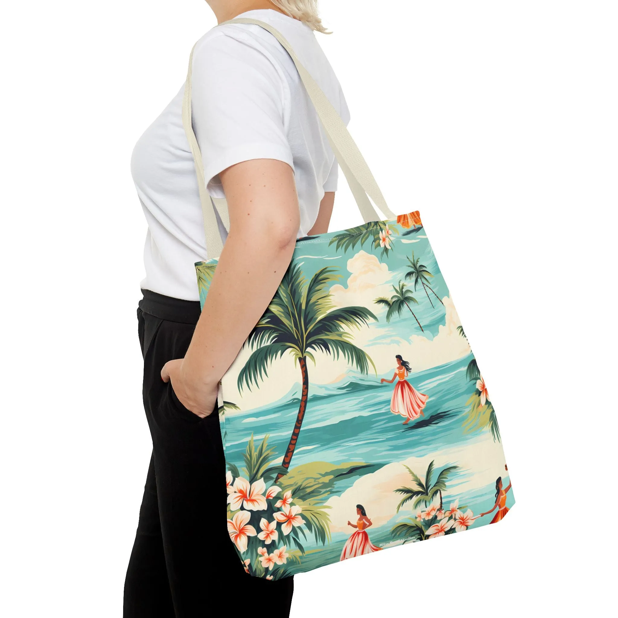 Retro Hawaiian Hula Designer Tote Bag - Swing into Style - Aloha from Every Angle! Available in 3 sizes.