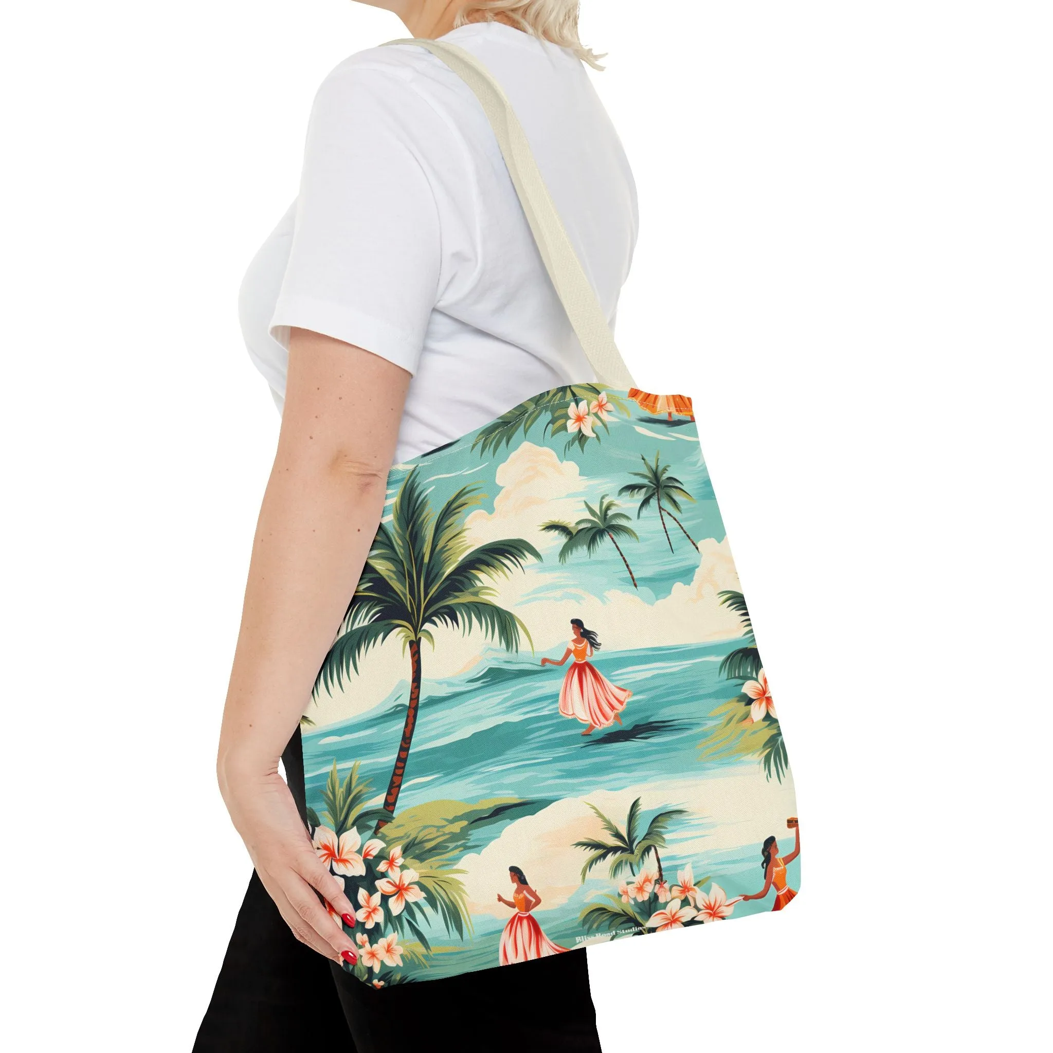 Retro Hawaiian Hula Designer Tote Bag - Swing into Style - Aloha from Every Angle! Available in 3 sizes.