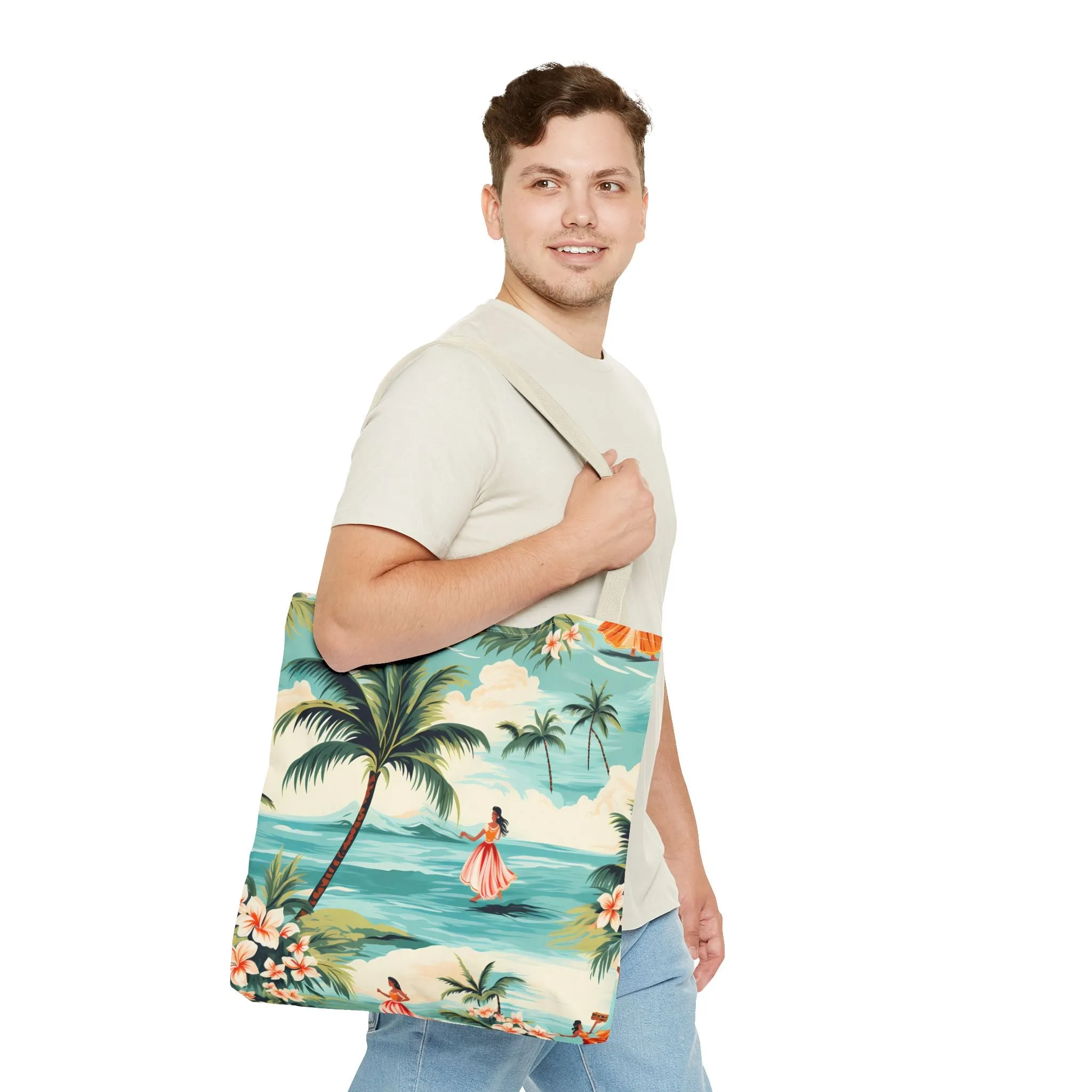 Retro Hawaiian Hula Designer Tote Bag - Swing into Style - Aloha from Every Angle! Available in 3 sizes.