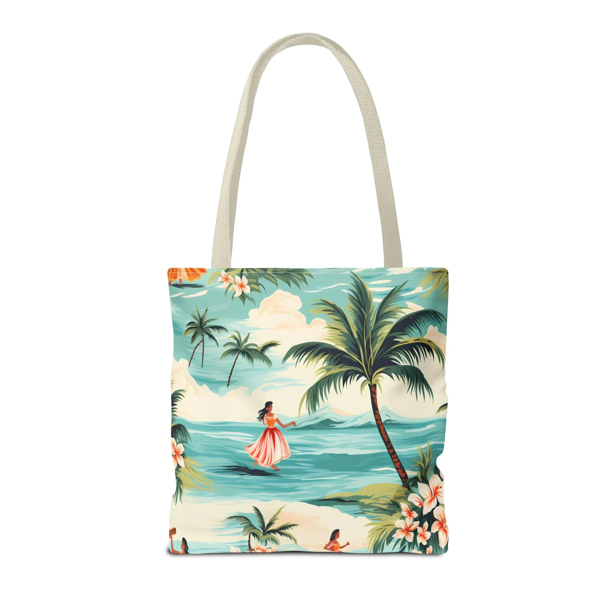 Retro Hawaiian Hula Designer Tote Bag - Swing into Style - Aloha from Every Angle! Available in 3 sizes.