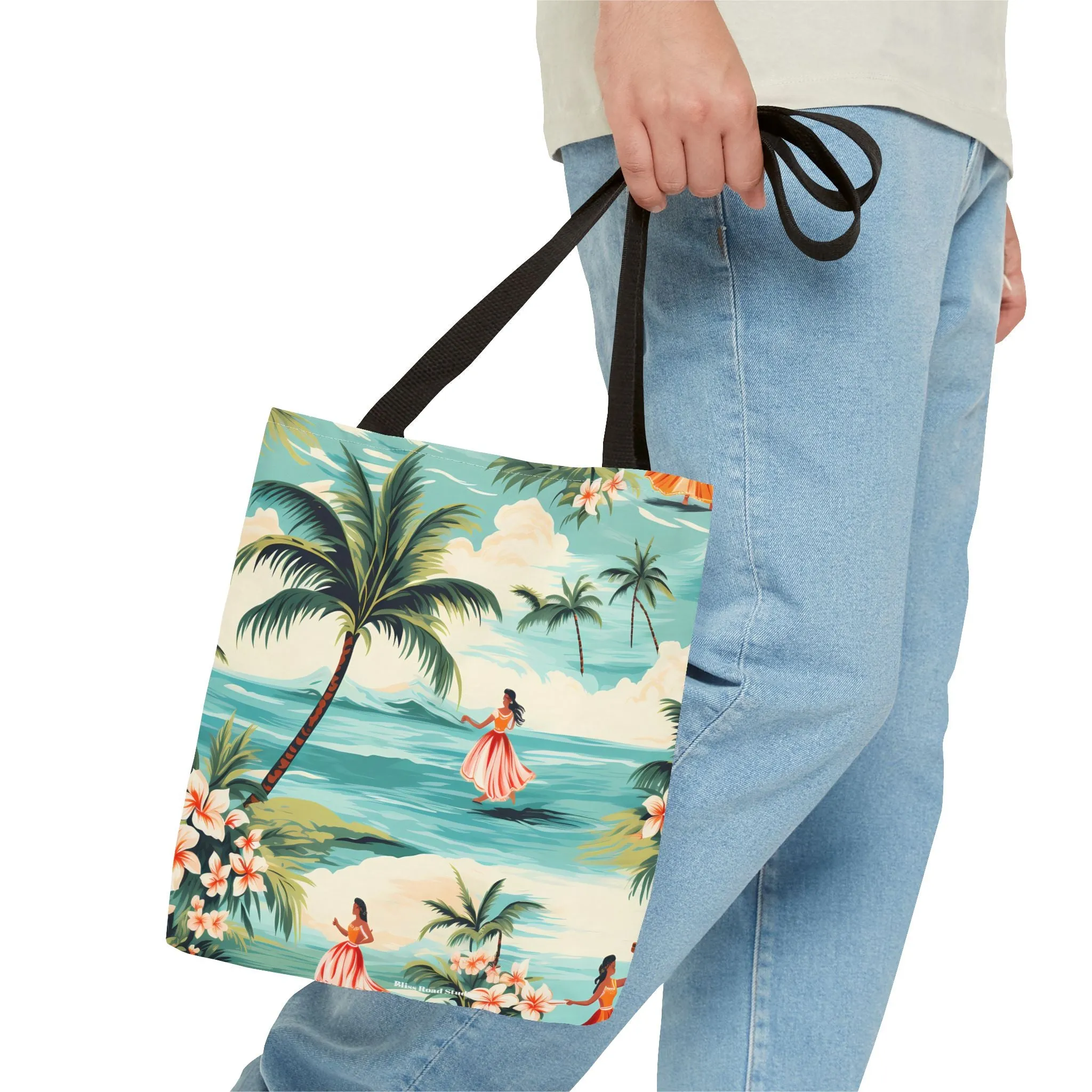 Retro Hawaiian Hula Designer Tote Bag - Swing into Style - Aloha from Every Angle! Available in 3 sizes.