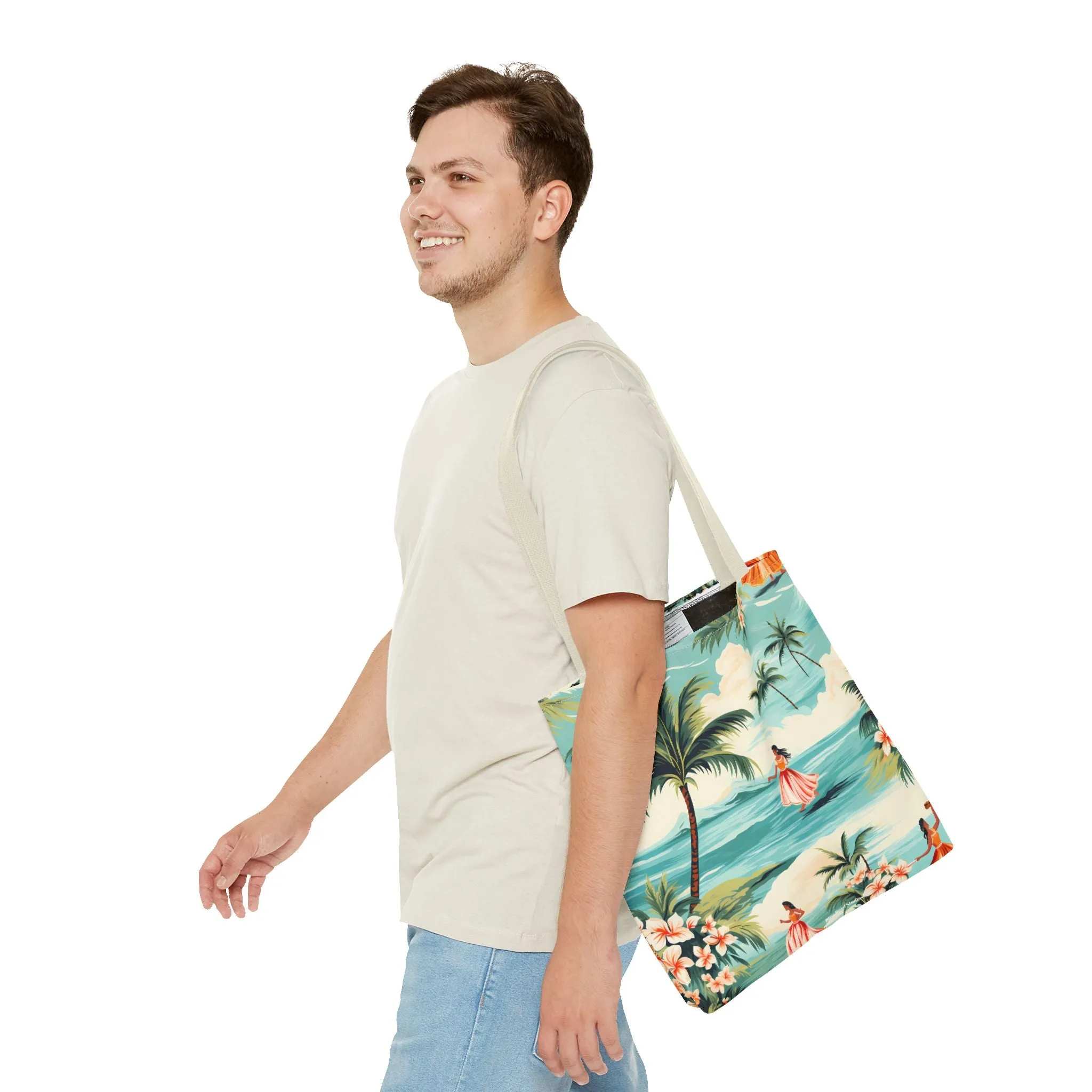 Retro Hawaiian Hula Designer Tote Bag - Swing into Style - Aloha from Every Angle! Available in 3 sizes.