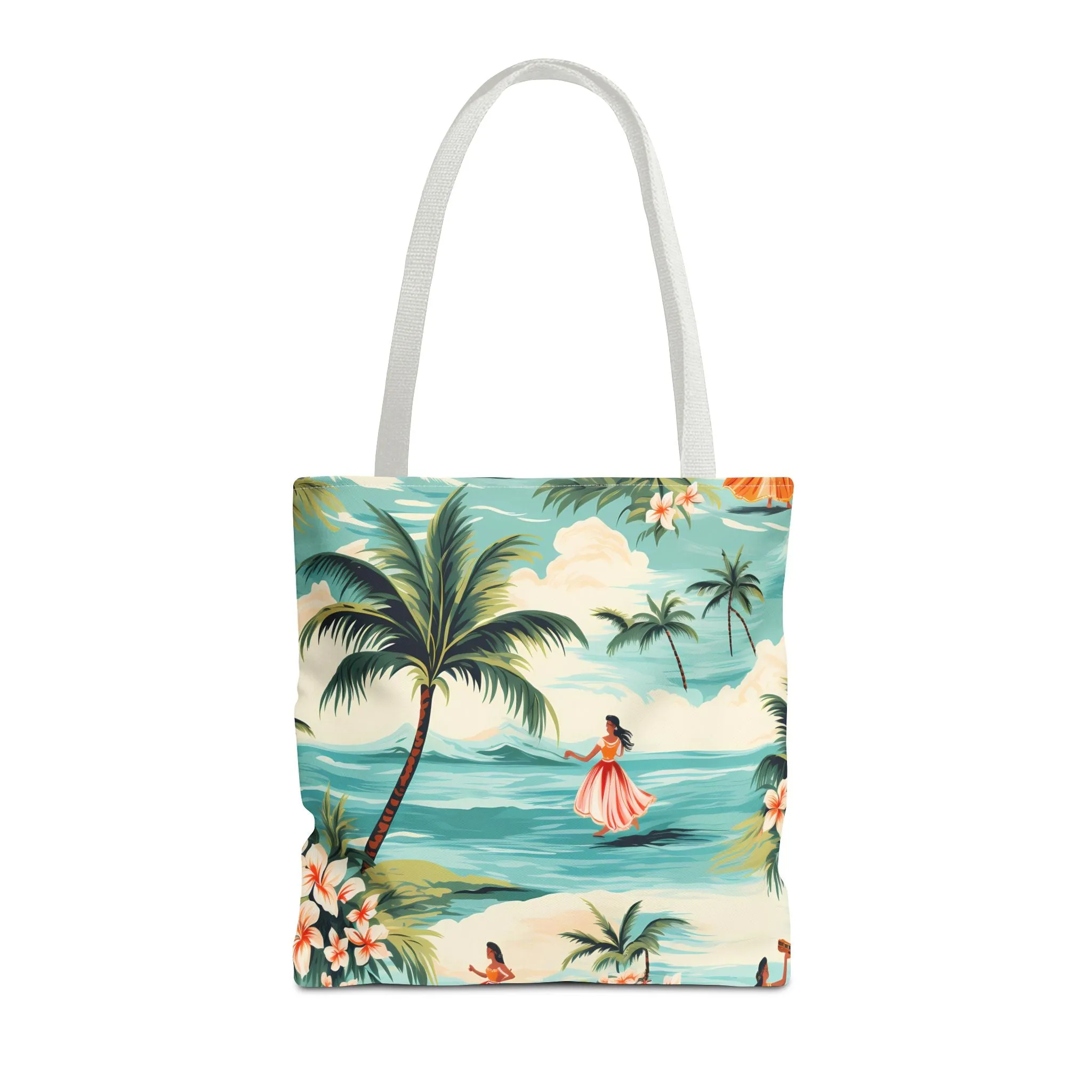 Retro Hawaiian Hula Designer Tote Bag - Swing into Style - Aloha from Every Angle! Available in 3 sizes.