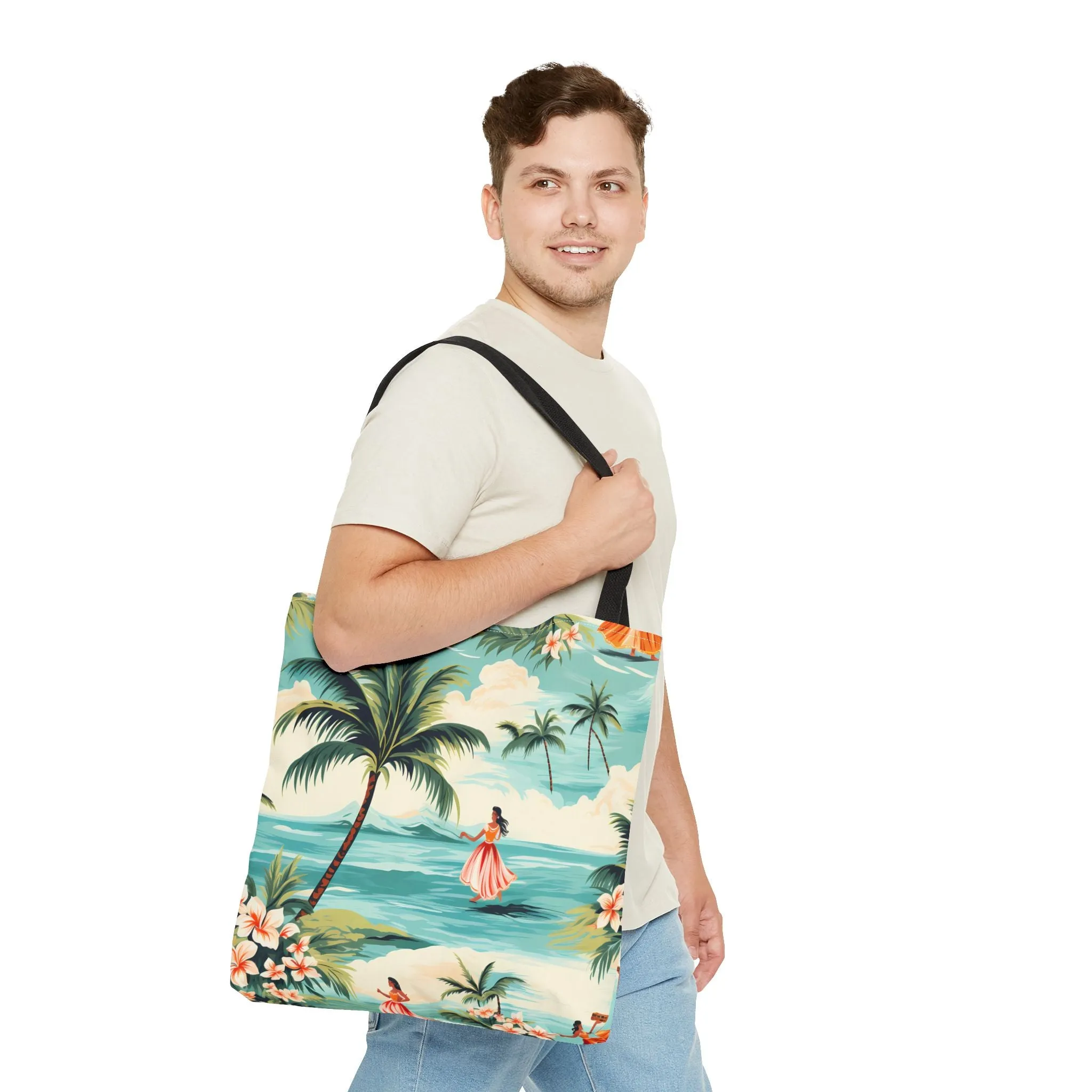Retro Hawaiian Hula Designer Tote Bag - Swing into Style - Aloha from Every Angle! Available in 3 sizes.