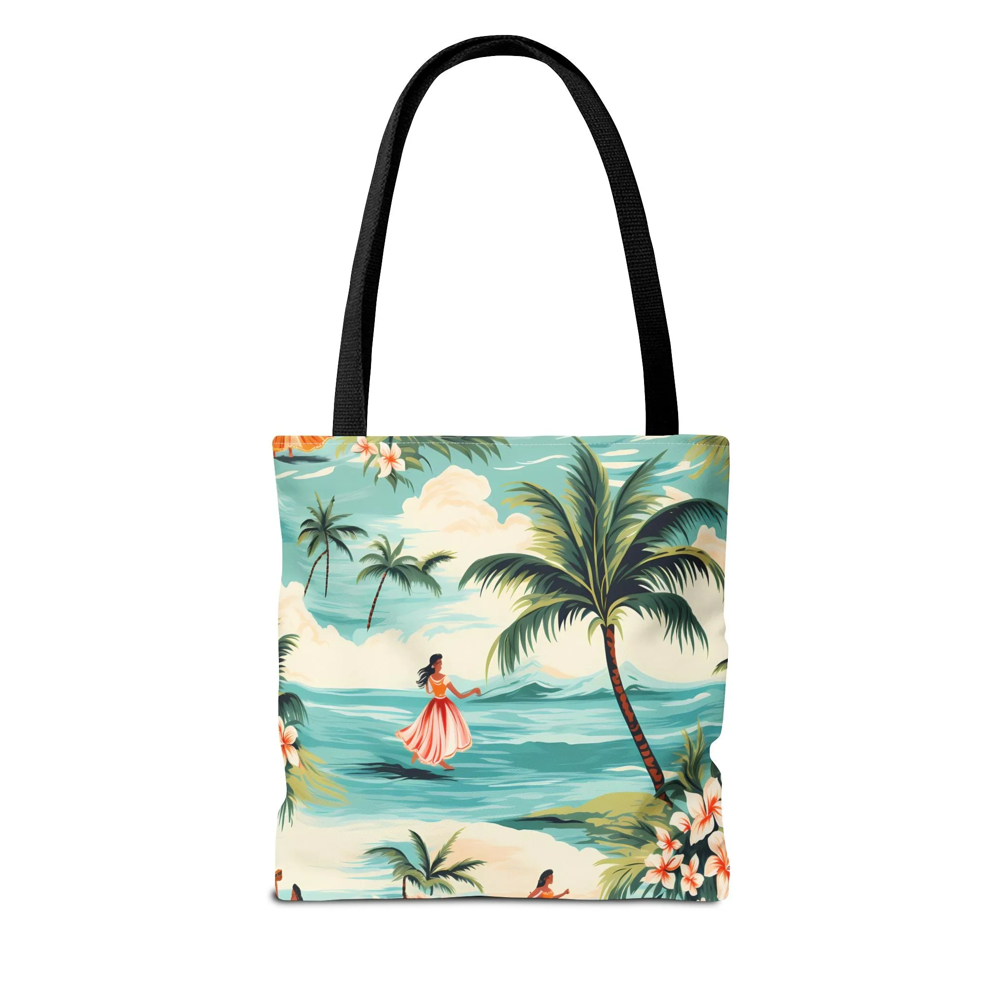 Retro Hawaiian Hula Designer Tote Bag - Swing into Style - Aloha from Every Angle! Available in 3 sizes.
