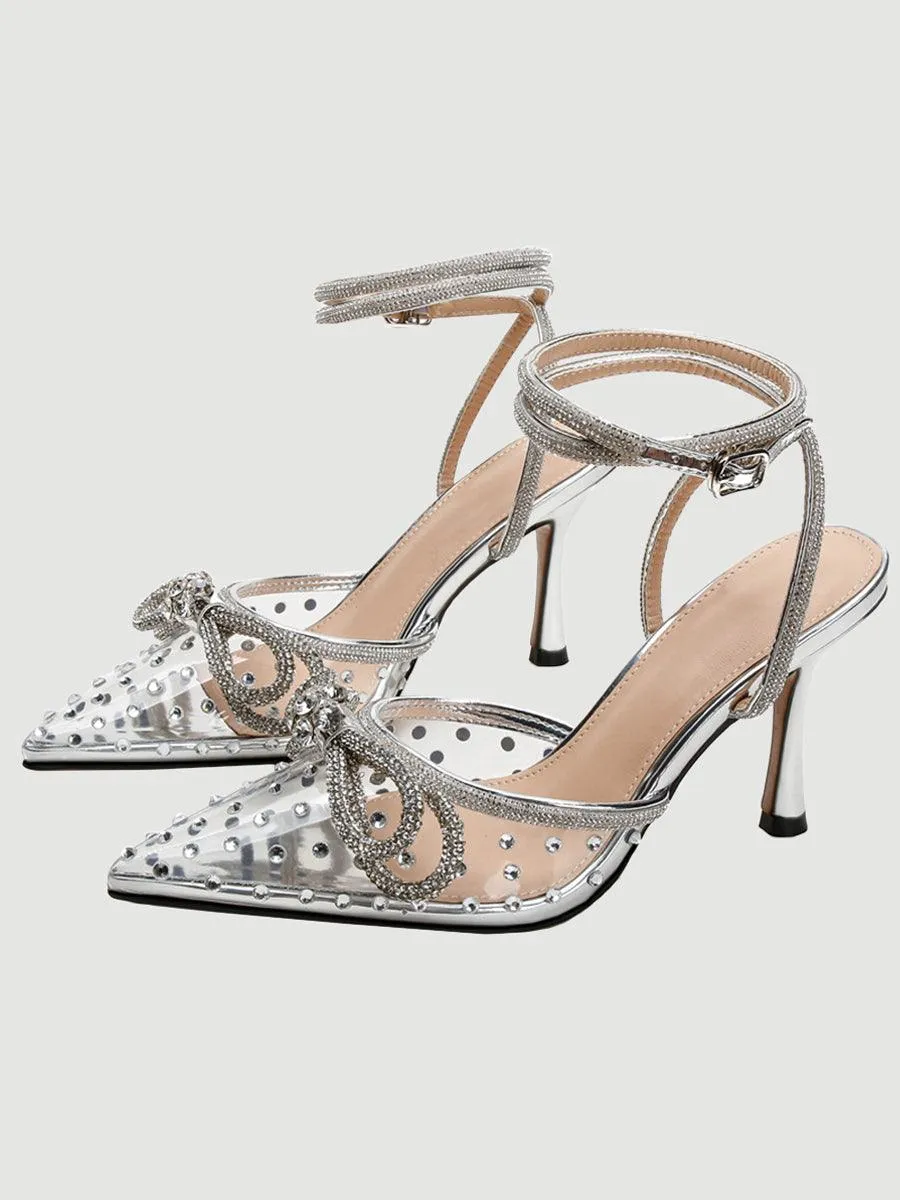 Rhinestone Pointed Toe Transparent High Heels MHE1075