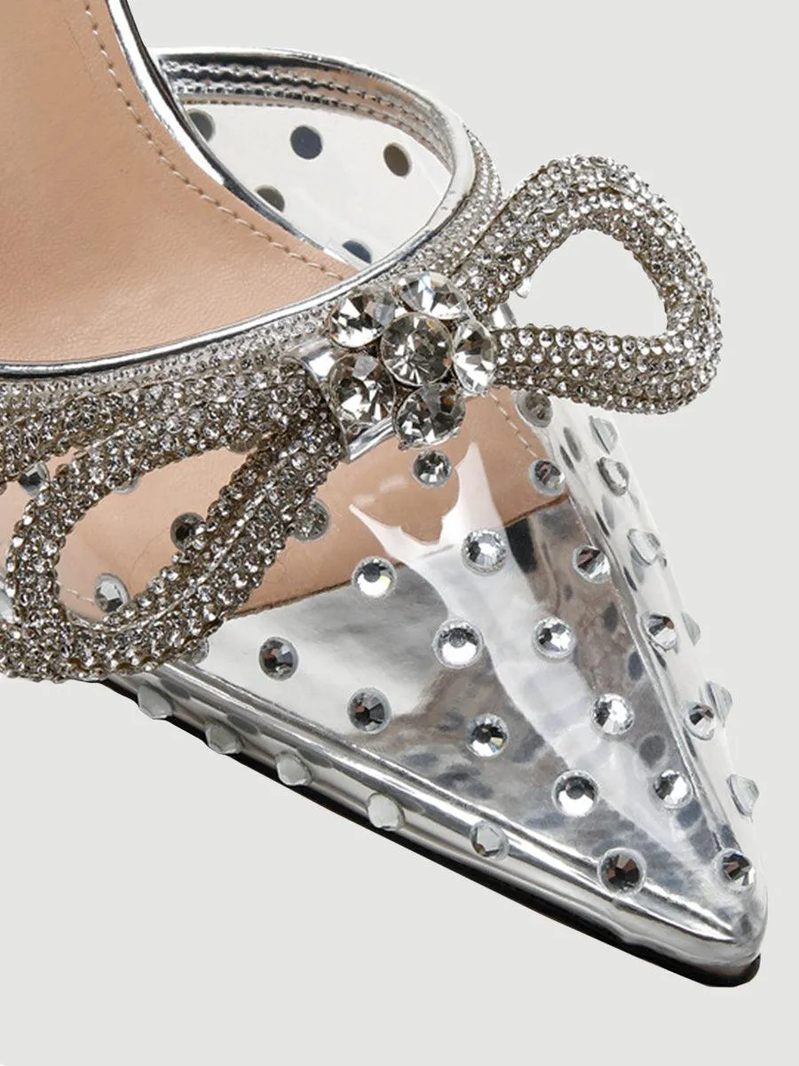 Rhinestone Pointed Toe Transparent High Heels MHE1075