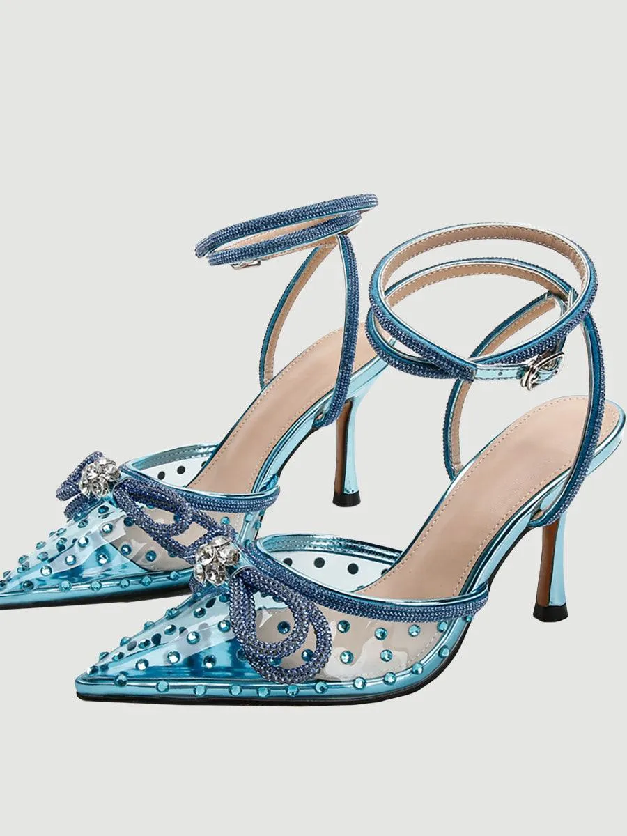 Rhinestone Pointed Toe Transparent High Heels MHE1075