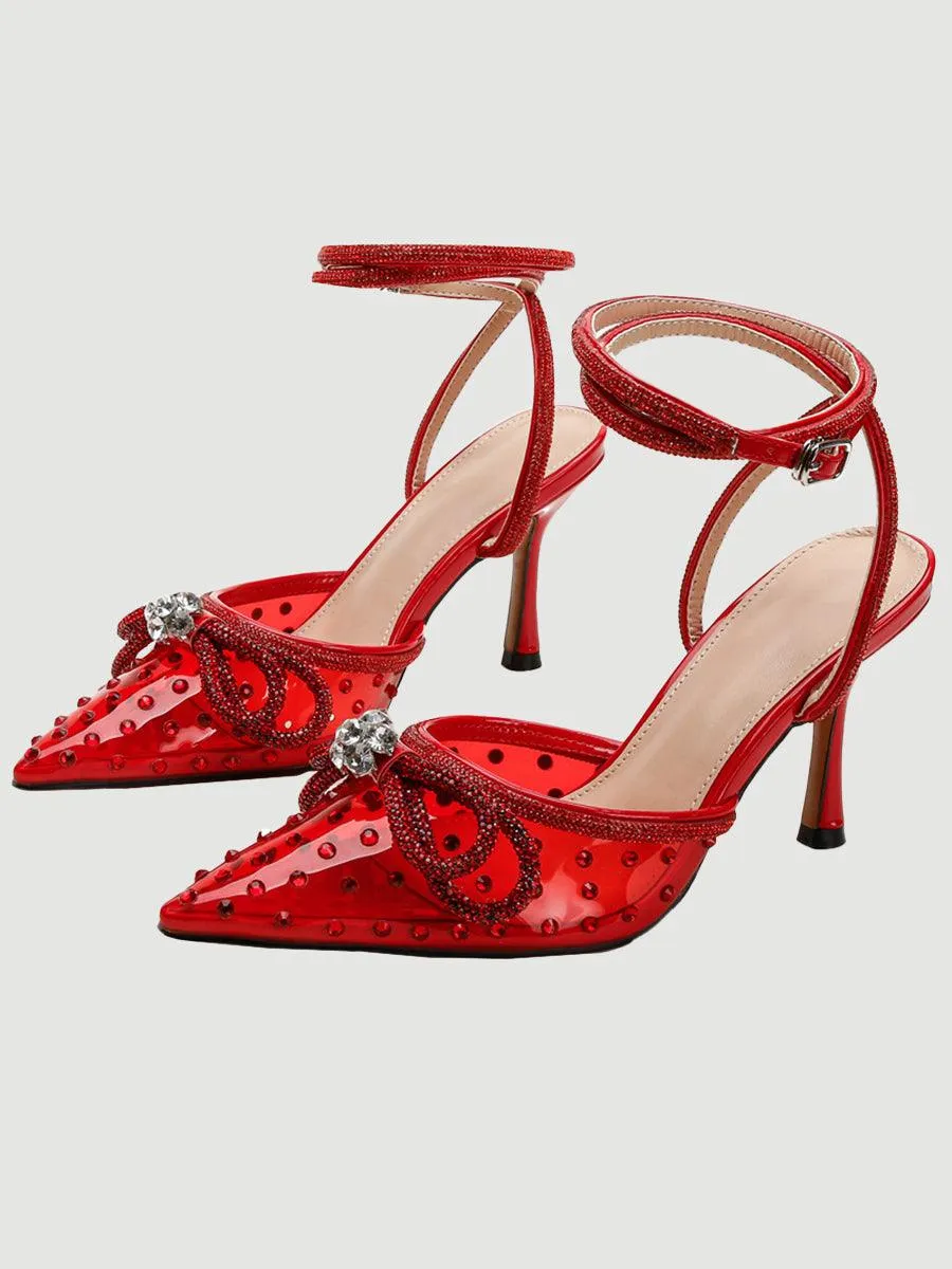 Rhinestone Pointed Toe Transparent High Heels MHE1075