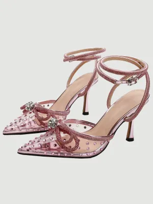 Rhinestone Pointed Toe Transparent High Heels MHE1075
