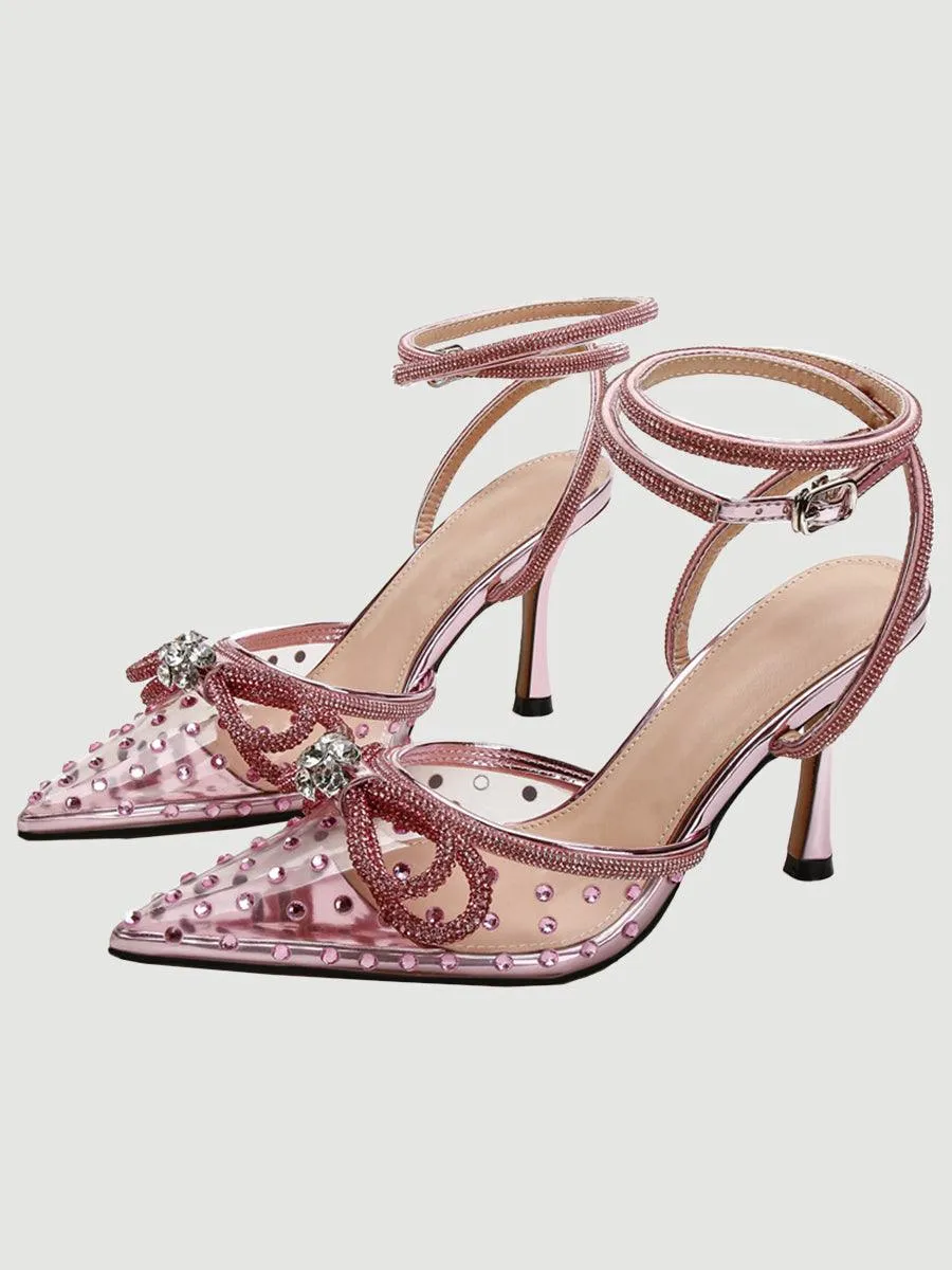 Rhinestone Pointed Toe Transparent High Heels MHE1075