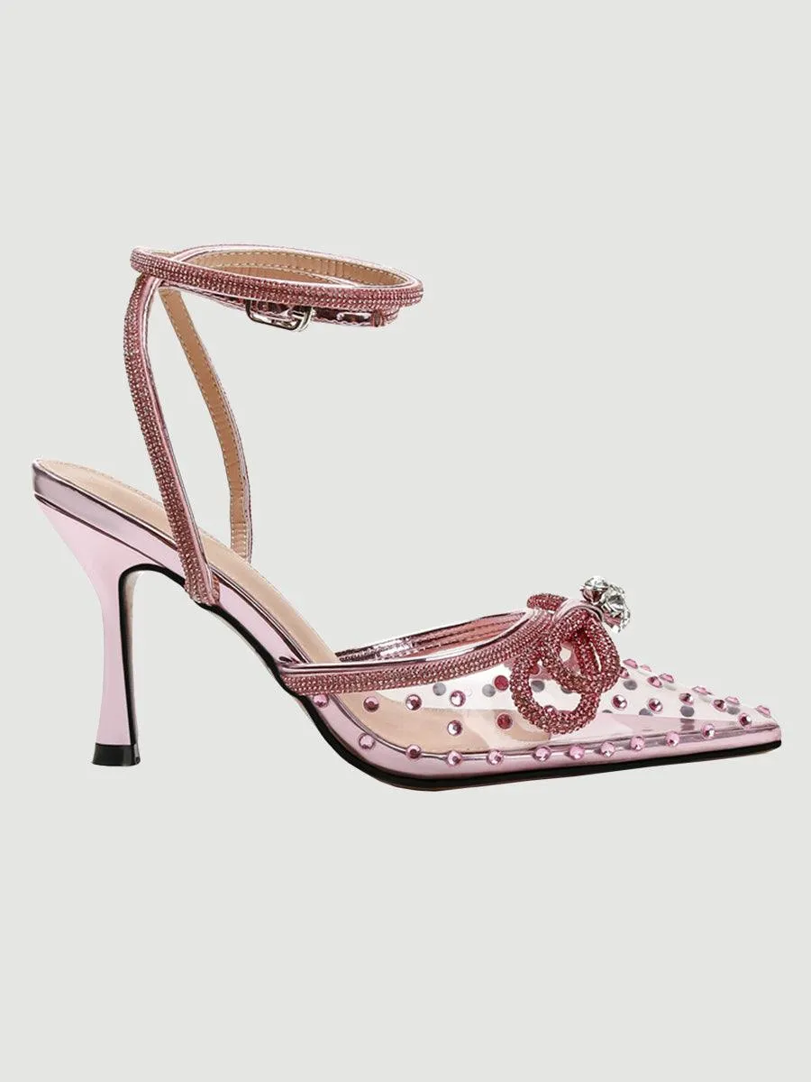 Rhinestone Pointed Toe Transparent High Heels MHE1075