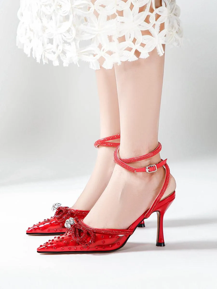 Rhinestone Pointed Toe Transparent High Heels MHE1075