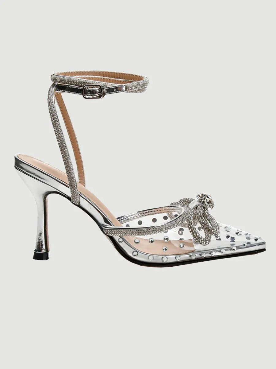 Rhinestone Pointed Toe Transparent High Heels MHE1075