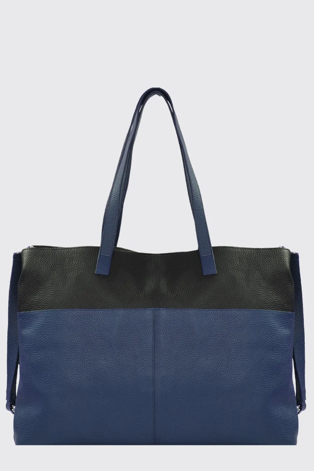 Royal Blue Two Tone Horizontal Soft Pebbled Leather Tote