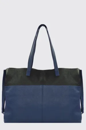 Royal Blue Two Tone Horizontal Soft Pebbled Leather Tote