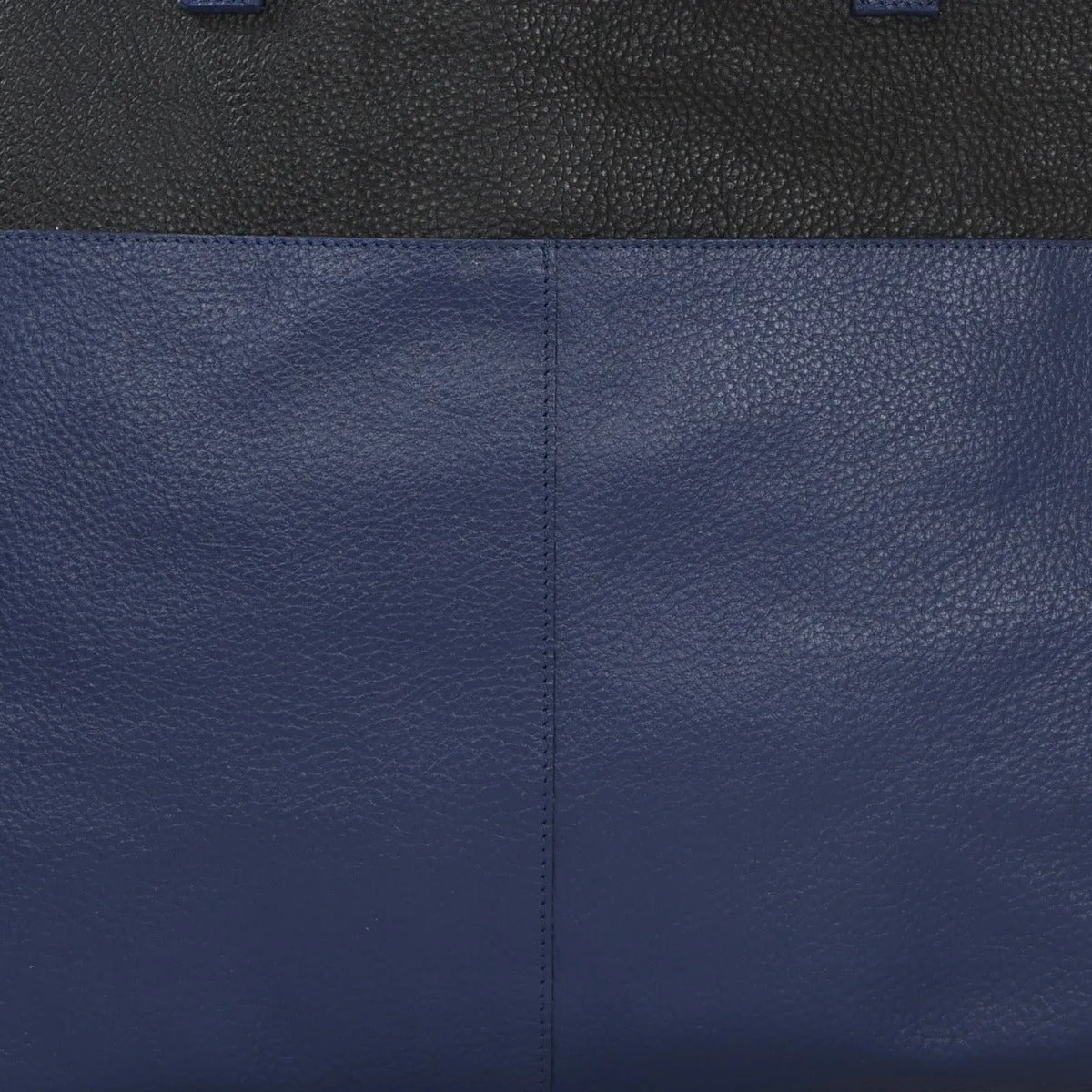 Royal Blue Two Tone Horizontal Soft Pebbled Leather Tote