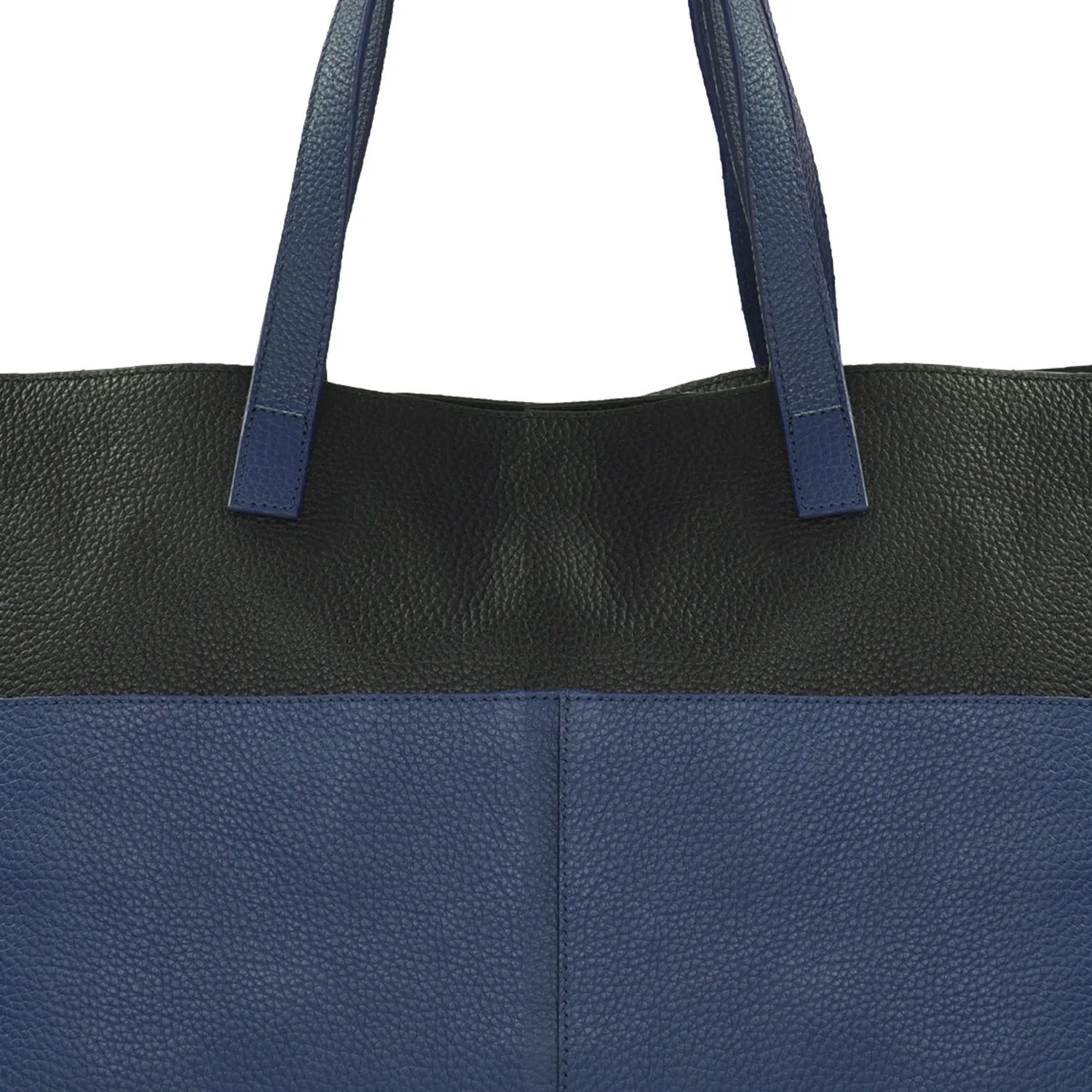 Royal Blue Two Tone Horizontal Soft Pebbled Leather Tote