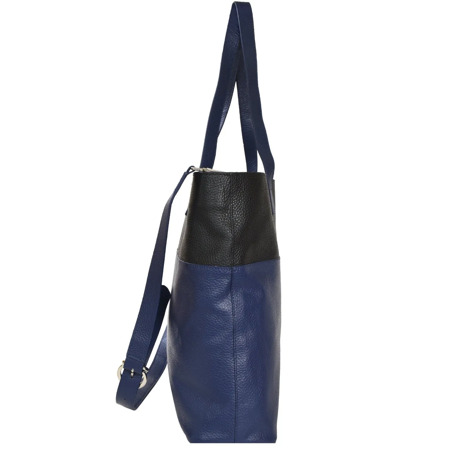 Royal Blue Two Tone Horizontal Soft Pebbled Leather Tote
