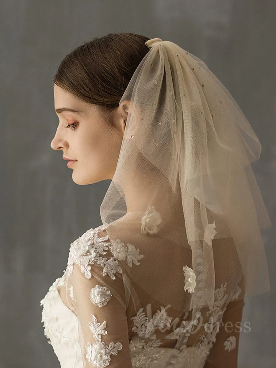 Roycebridal Shoulder Length Champagne Bridal Veils