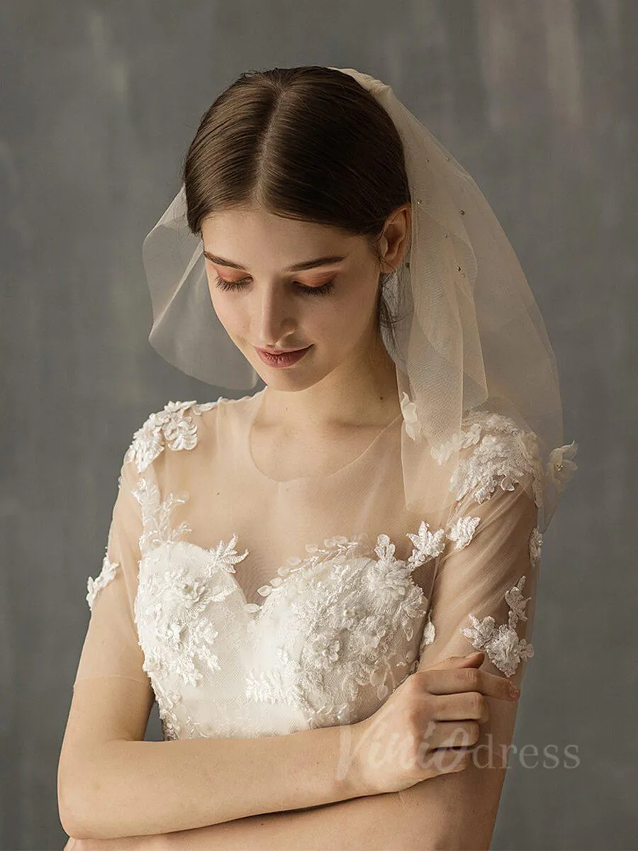 Roycebridal Shoulder Length Champagne Bridal Veils