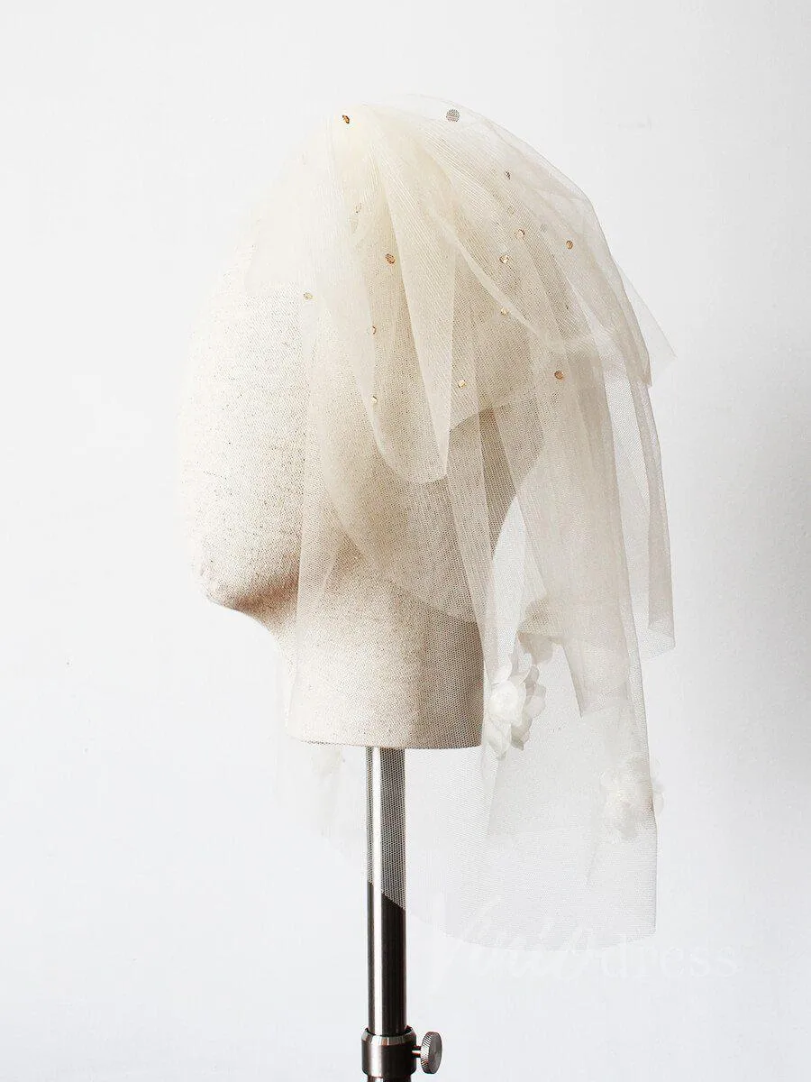 Roycebridal Shoulder Length Champagne Bridal Veils