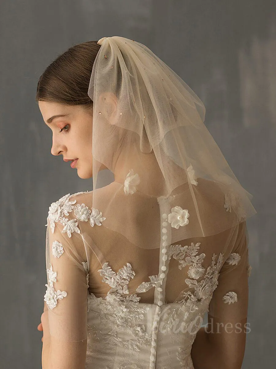 Roycebridal Shoulder Length Champagne Bridal Veils